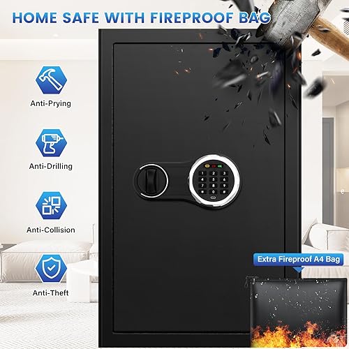 Miniatura 4 de Caja de seguridad grande ignífuga con bolsa de documentos ignífuga, 4.5 cúbicos personales a prueba de fuego con teclado retroiluminado, seguridad