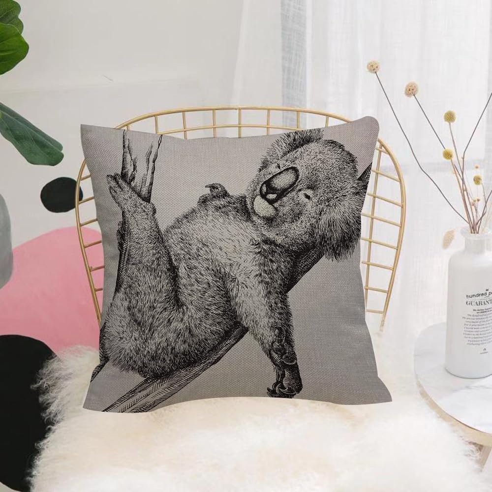 HYOSXW Cushion Cover,Throw Pillow Case Home Decorative for Living Room Bedroom Sofa Chair 16X16 Inch,black and white engrave isolated Koala illustration,Pillowcase 40X40cm