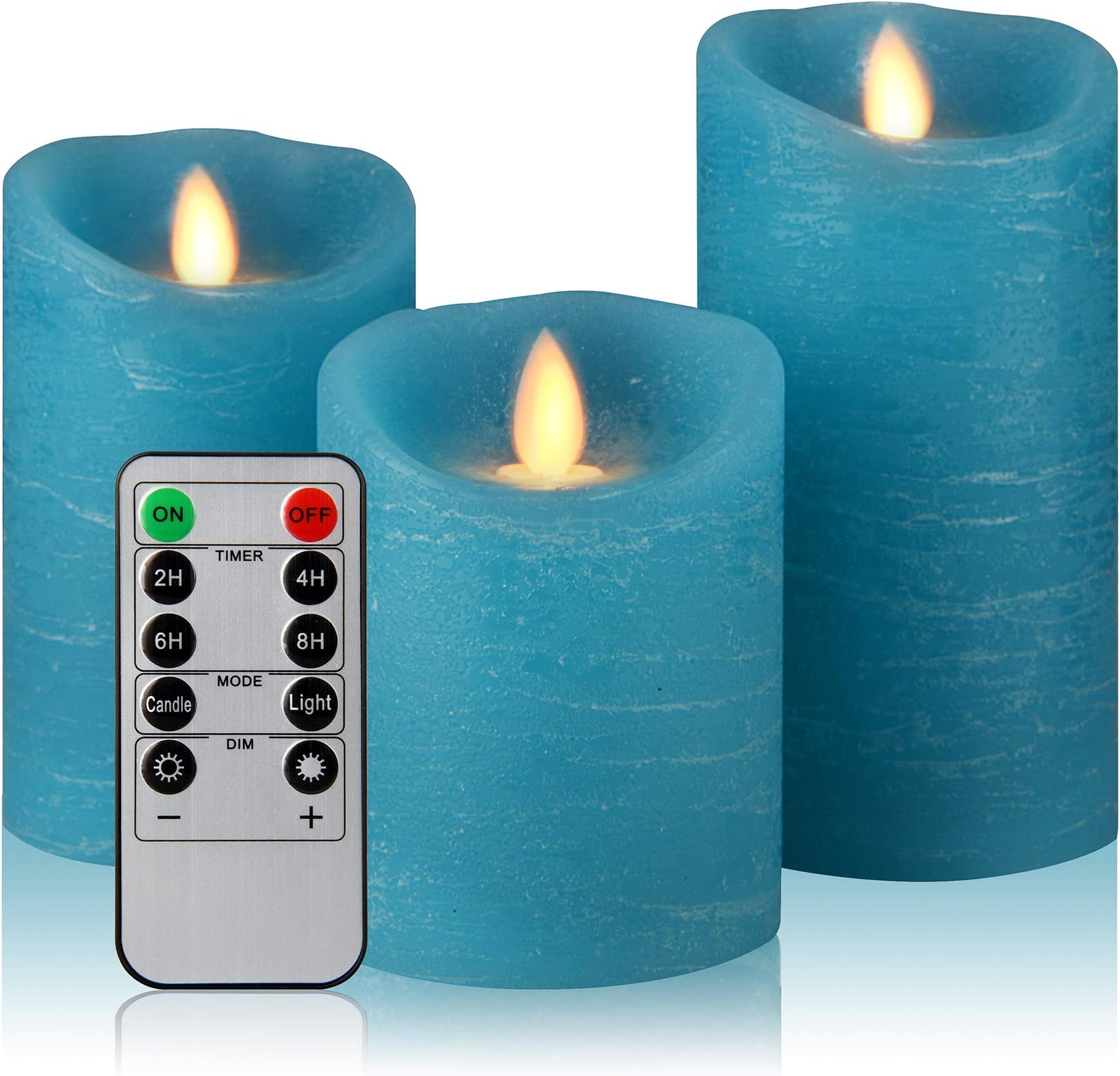 Aku Tonpa Flameless Candles Battery Operated Pillar Real Wax Electric LED Candle Gift Sets with Remote Control Cycling 24 Hours Timer (Blue)