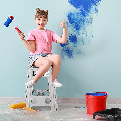 Miniatura 50 de Delxo Taburete plegable de 9 pulgadas, taburetes negros plegables para niños, taburete plegable portátil con asa, taburete plegable para cocina