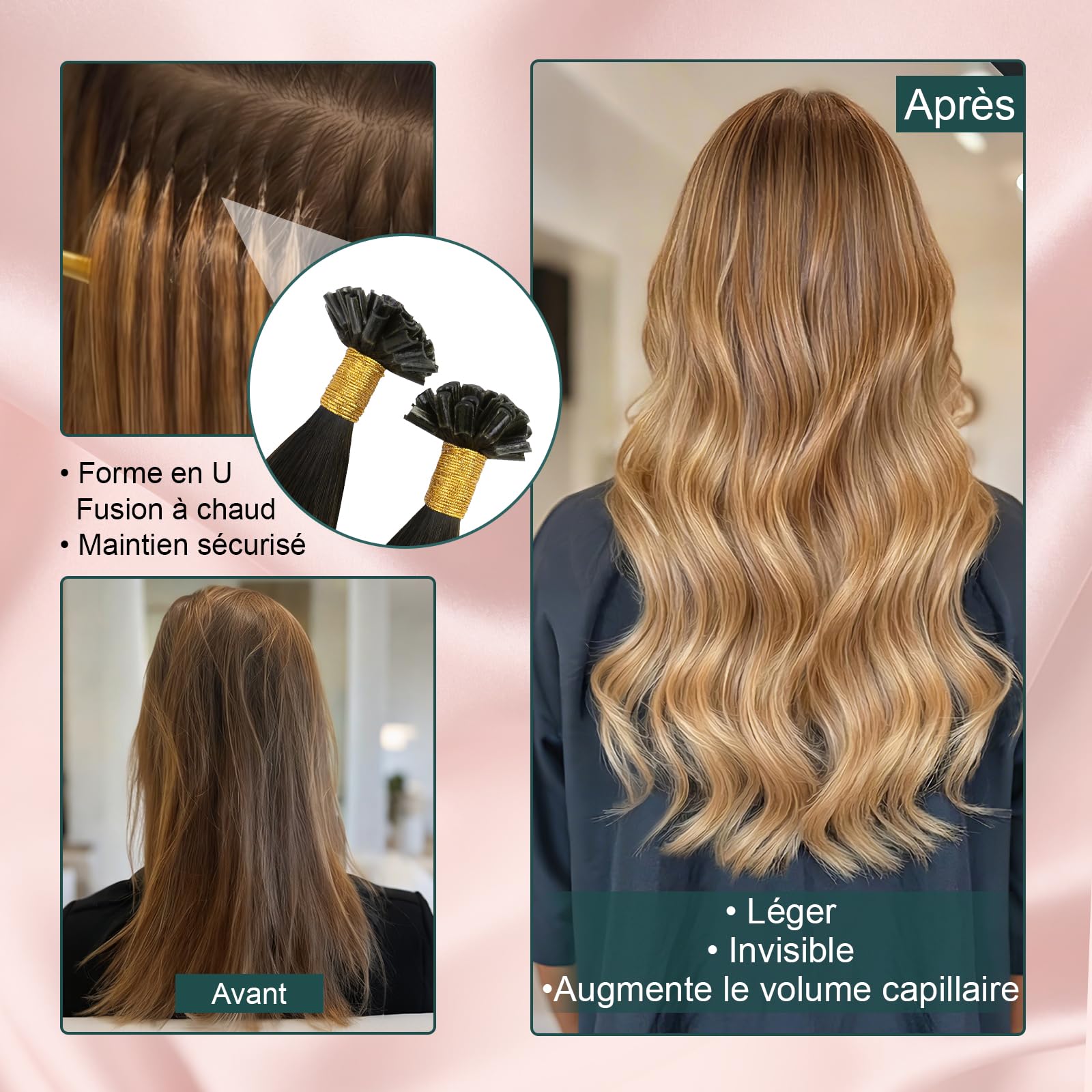 Kit Easyouth Extension Cheveux Naturel Adhesif Invisible et Extension Keratine Cheveux 2pack de 2/8/2 Longueurs 20pouces (total 100g) Extensions à Bandes en Cheveux Humains - Résultat Naturel