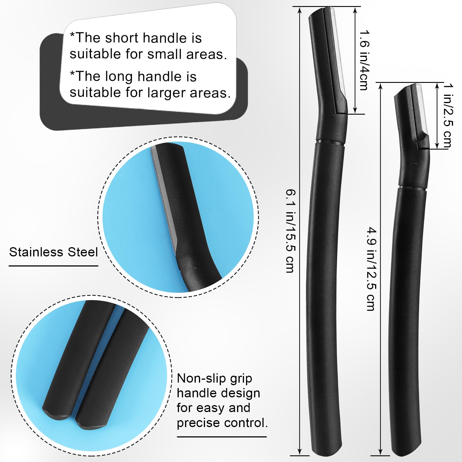 Juego de 6 maquinillas de afeitar para cejas para mujeres y hombres, herramienta multiusos de dermaplaning, recortadora de pelo de cejas, afeitadora facial con cubierta protectora, 3 asas largas y 3