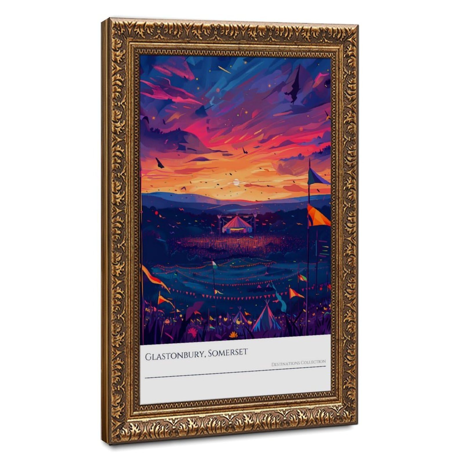 Mnyuein Glastonbury Sunset Poster vibrante festival stampa artistica su tela poster decorazione camera da letto sport paesaggio ufficio camera decorazione regalo retrò cornice oro 40,6 cm L x 61 cm W