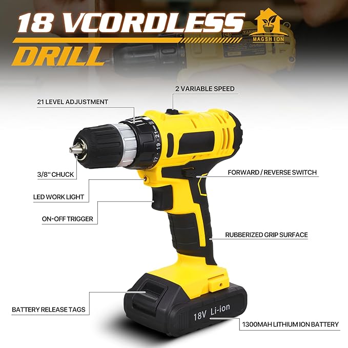 Kit Taladro Inalámbrico 18V 46 Piezas Magshion miniatura 4