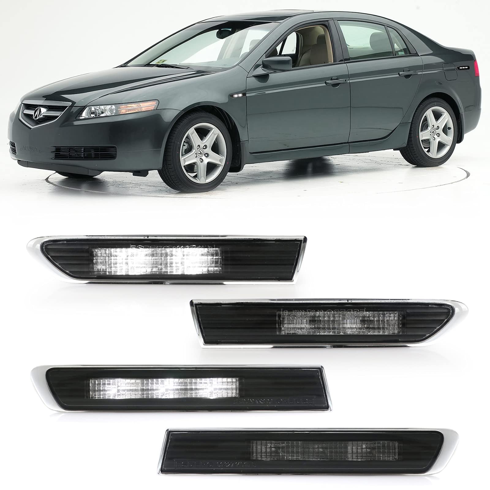 USR DEPO 3G TL Side Marker Lights - Type-S Style Smoke Lens LED Sidemarker Lamps Set (Left+Right, 4 Pieces) Compatible with 2004-2008 Acura TL Base Models Only (Front White LED + Rear White LED)