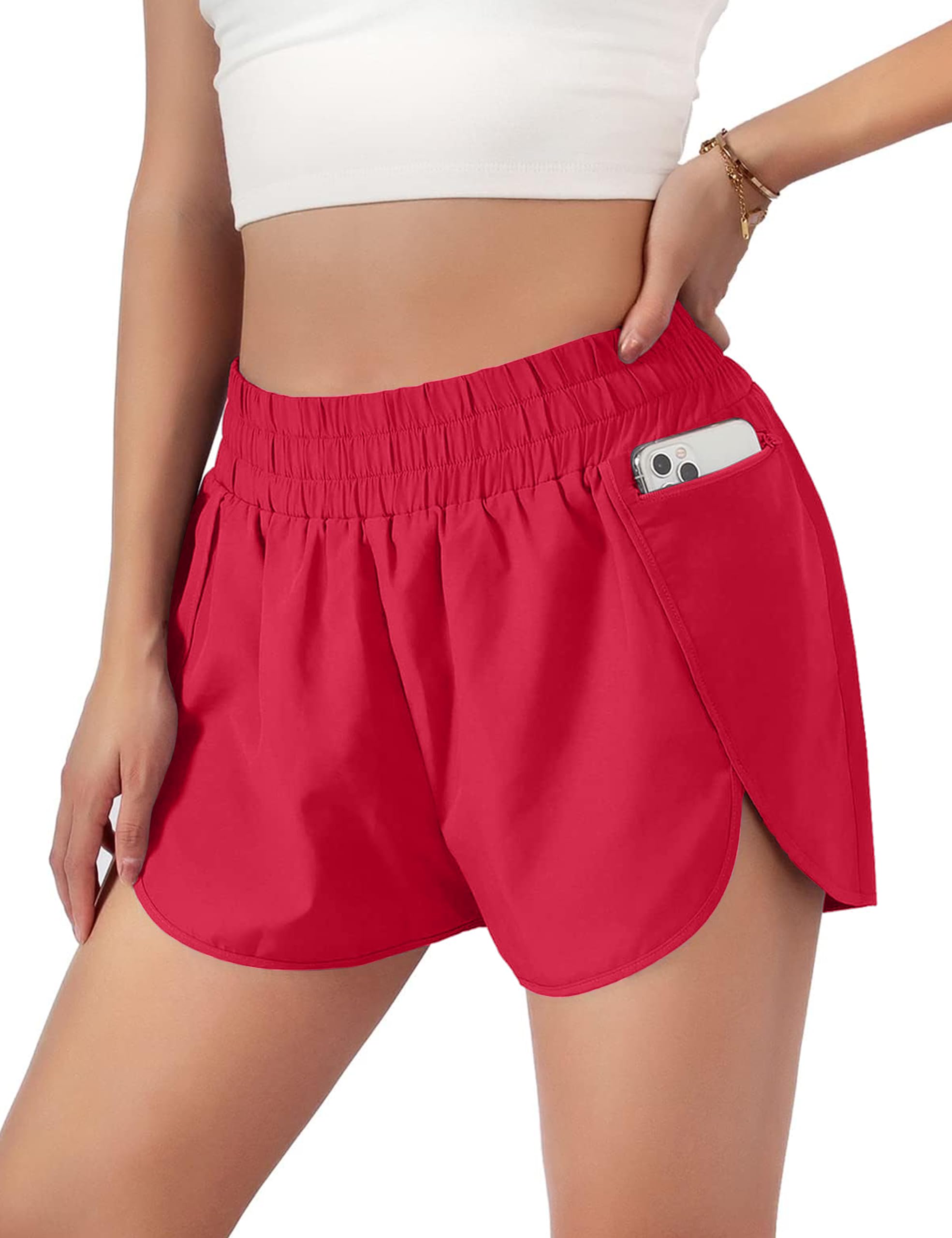 Women's Quick-Dry Running Shorts Workout Sport Layer Active Shorts with Pockets 1.75"-image-40