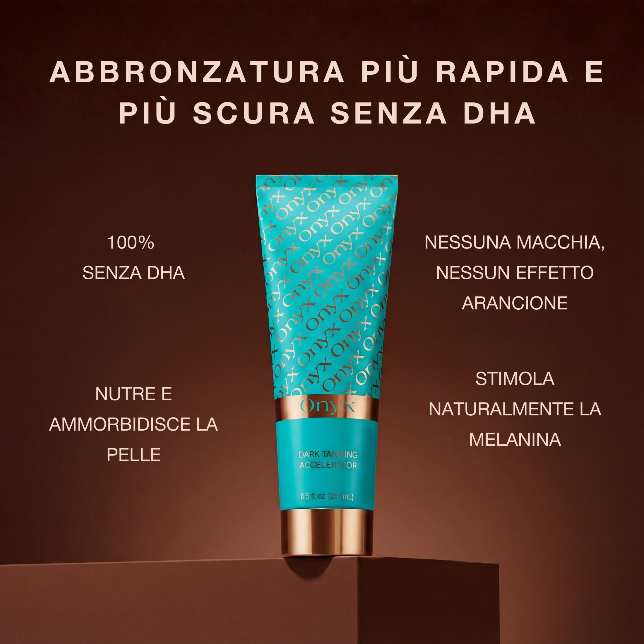 Onyx Strongest Dark Super Acceleratore Abbronzatura Corpo Senza DHA per Solarium e Sole - Intensificatore Ultra con Tirosina e Olio di Sesamo | Lozione Bianca | 251 ml