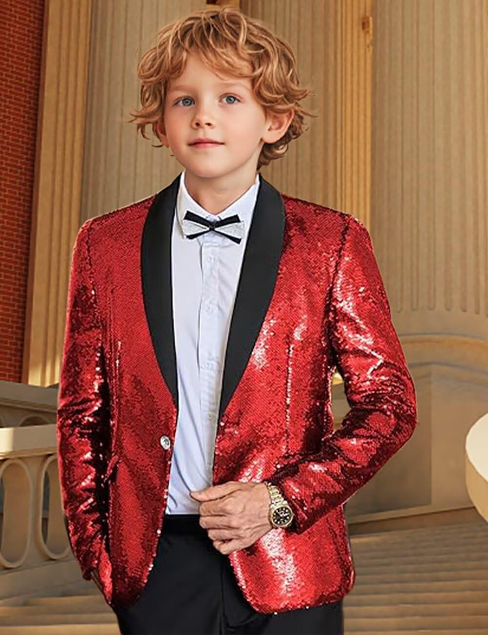 Boys Sequin Tuxedo Shiny Prom Suit Jacket Wedding One Button Blazer Slim Fit Tuxedo for Banquet Disco Prom