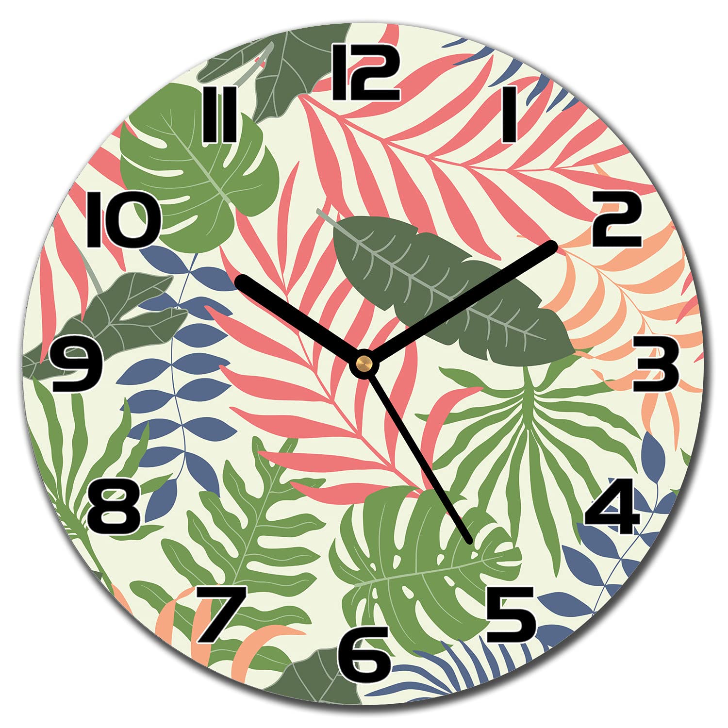 Horloge en verre moderne 30 cm avec aiguilles noires, impression murale salon et cuisine