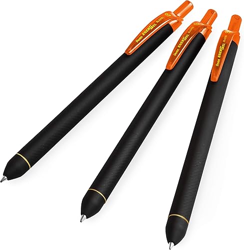 Pentel Energel BL437R1 - Bolígrafo retráctil de tinta de gel, punta de 0.028 in, color naranja, paquete de 3