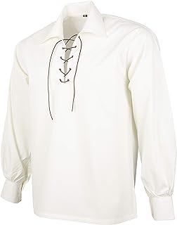 DSS Kilts-Jacobite Ghillie Kilt Shirt for Men – Long Sleeve Lace-Up Highland Kilt Shirt, American Sizes Big and Tall S-7XL