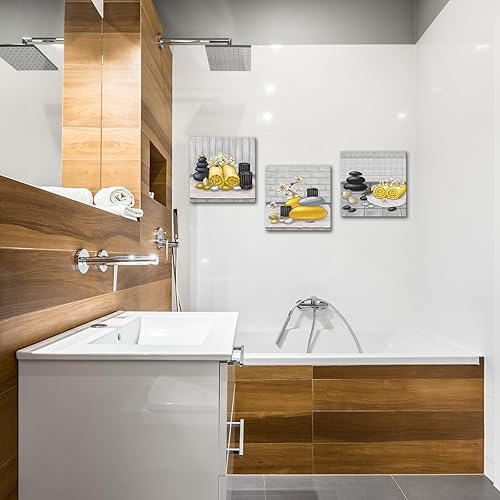 Miniatura 4 de RnnJoile Lienzo de spa para pared, pintura de orquídea de piedra zen, impresiones amarillas de naturaleza muerta para baño, meditación zen,