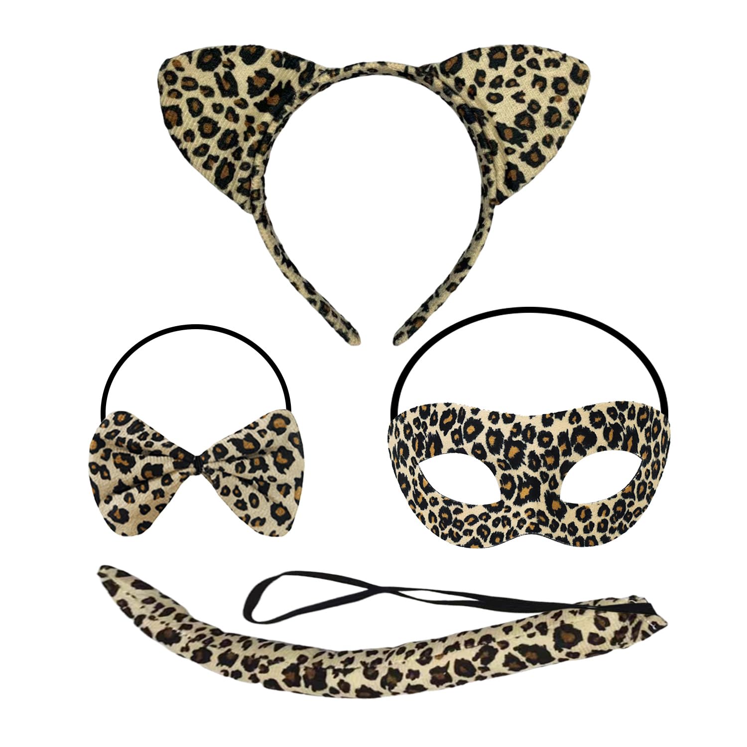 Nidhfg Brown 1 Piece Mask, 1 Piece Headband, 1 Piece Bow Tie And 1 Piece Tail, Role Play Accessories, Masquerade Accessories, Leopard Print Clothing Accessories.