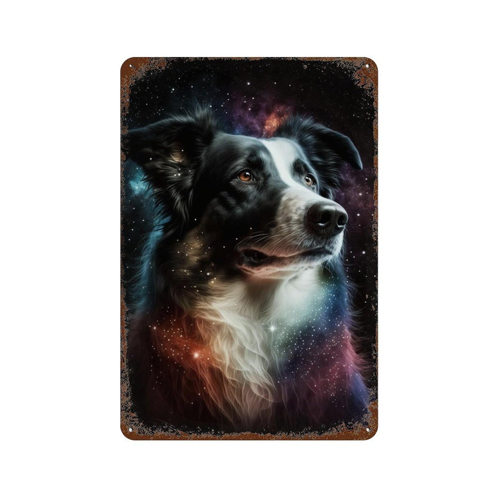 Galactic Pup Portrait -8 11.8"x7.9" Vintage Rust Metal Sign, Decorative Metal Wall Art for Bistro, Counter And Cafe Decor