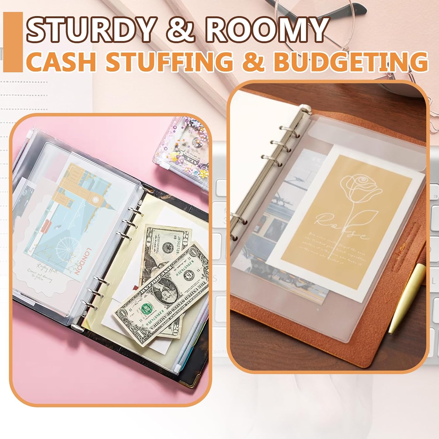 12pcs A6 Binder Pockets, 6 Rings Binder Sleeves for Budget Binder image 5