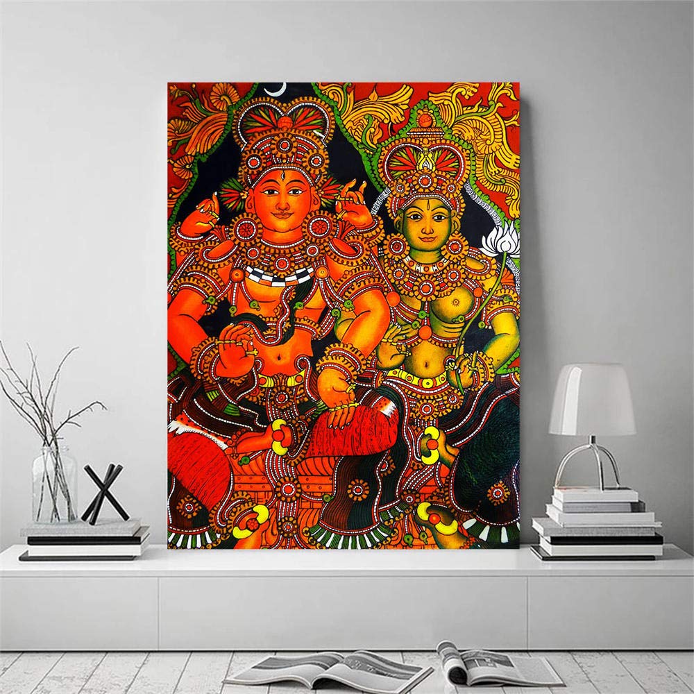 Amazon｜シヴァとパールヴァテ​​ィーの壁アートキャンバス絵画ポスター