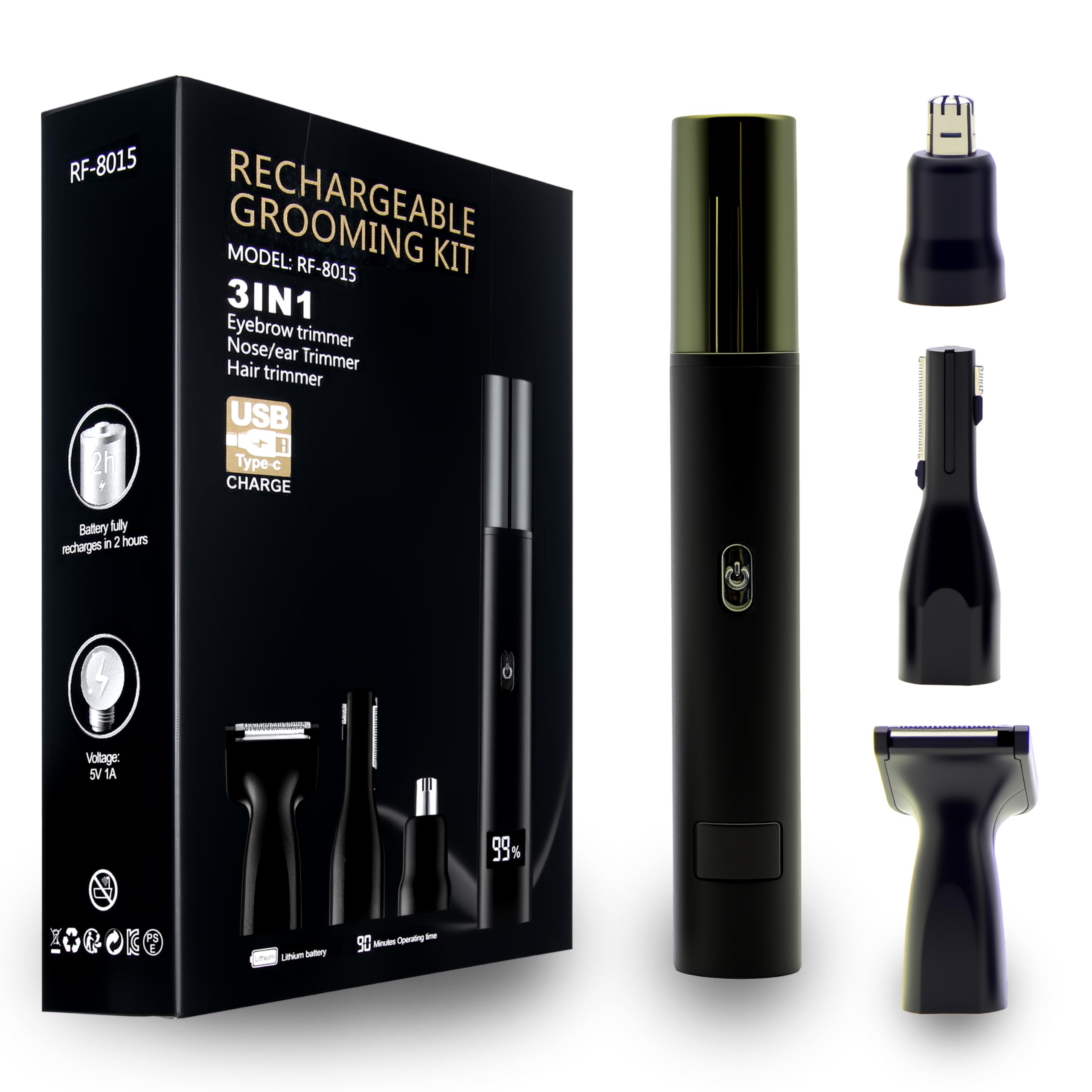 3-in-1 Rechargeable Nose Hair Trimmer for Men & Women