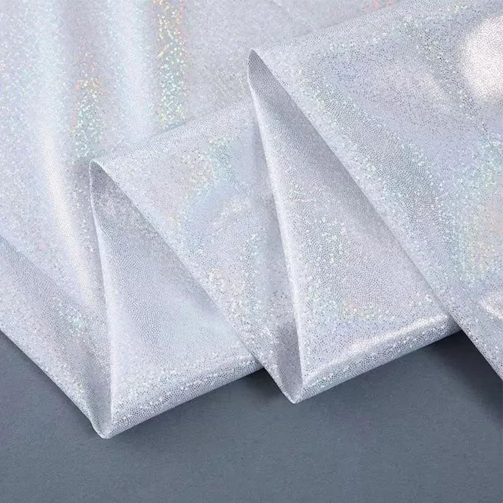 Tela de Punto Suave, 100x150 cm, Tela elástica con Lentejuelas para Disfraces de Boda y Manualidades, Blanco