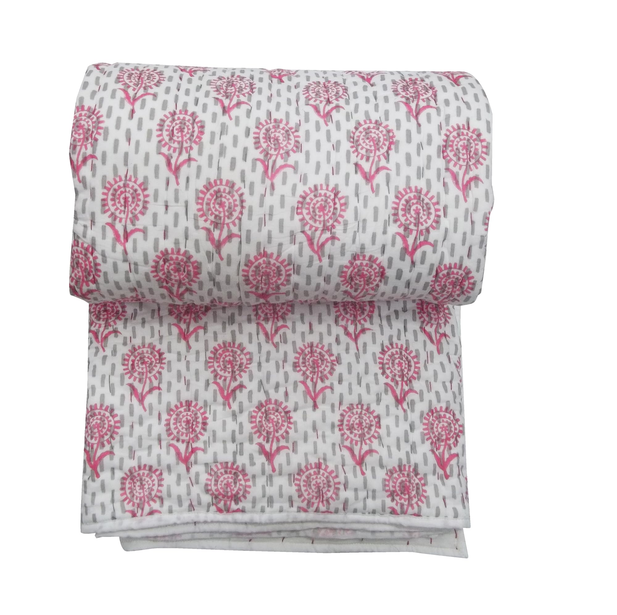 Generic SILKGRAM TEXTILES New Baby Toddler Hand Work Kantha Cotton Baby Quilt, Bedspread Throw Floral Printed Baby Quilt