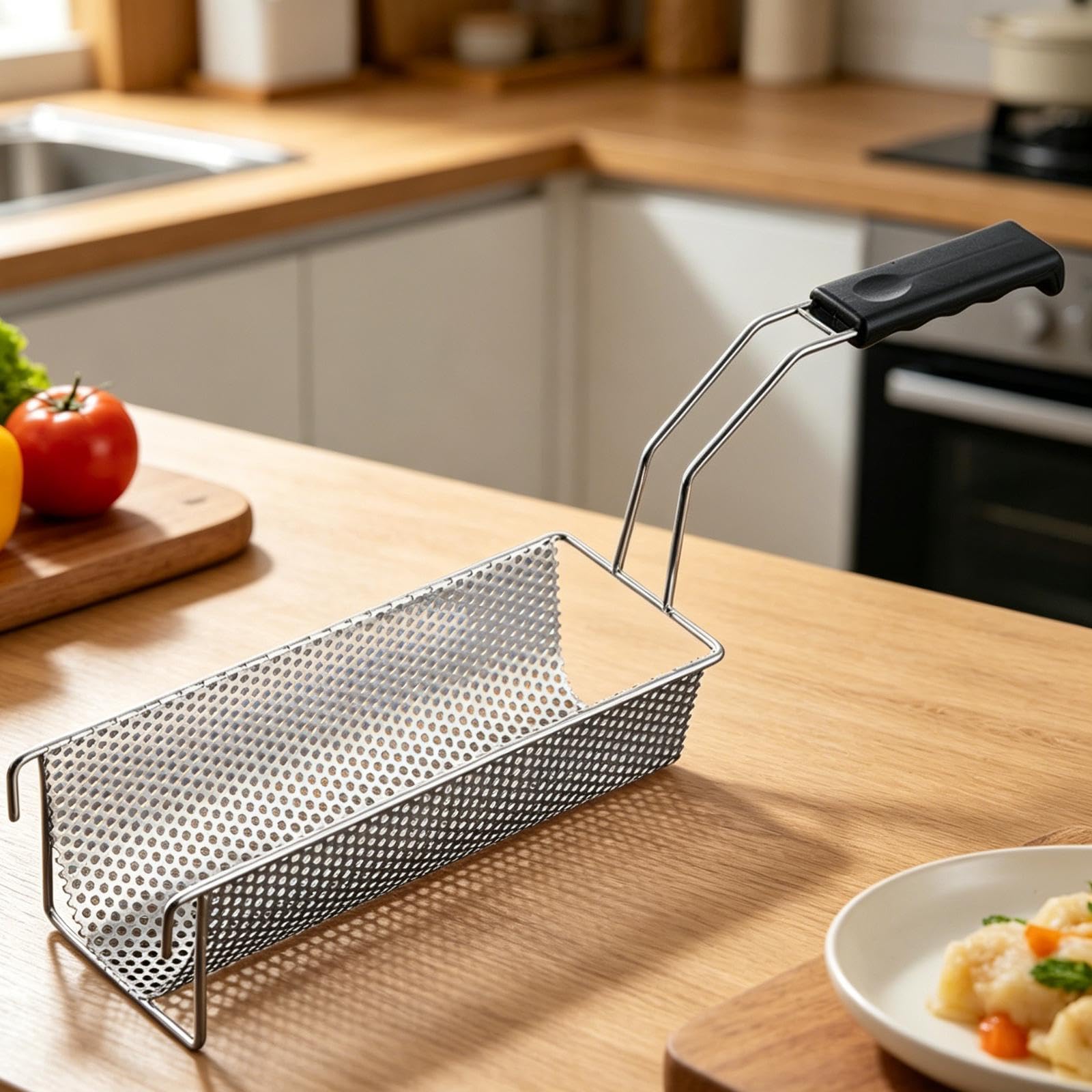 per Frittura in Acciaio Inox con Manico Resistente Patatine Croccanti Colino da Cucina per Snack Supporto Friggere Alimenti