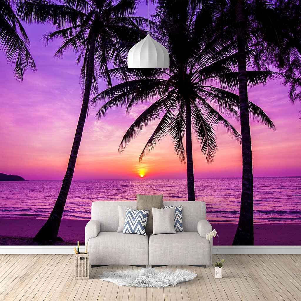 Papier peint canevas paysage marin violet panoramique 250x175 cm