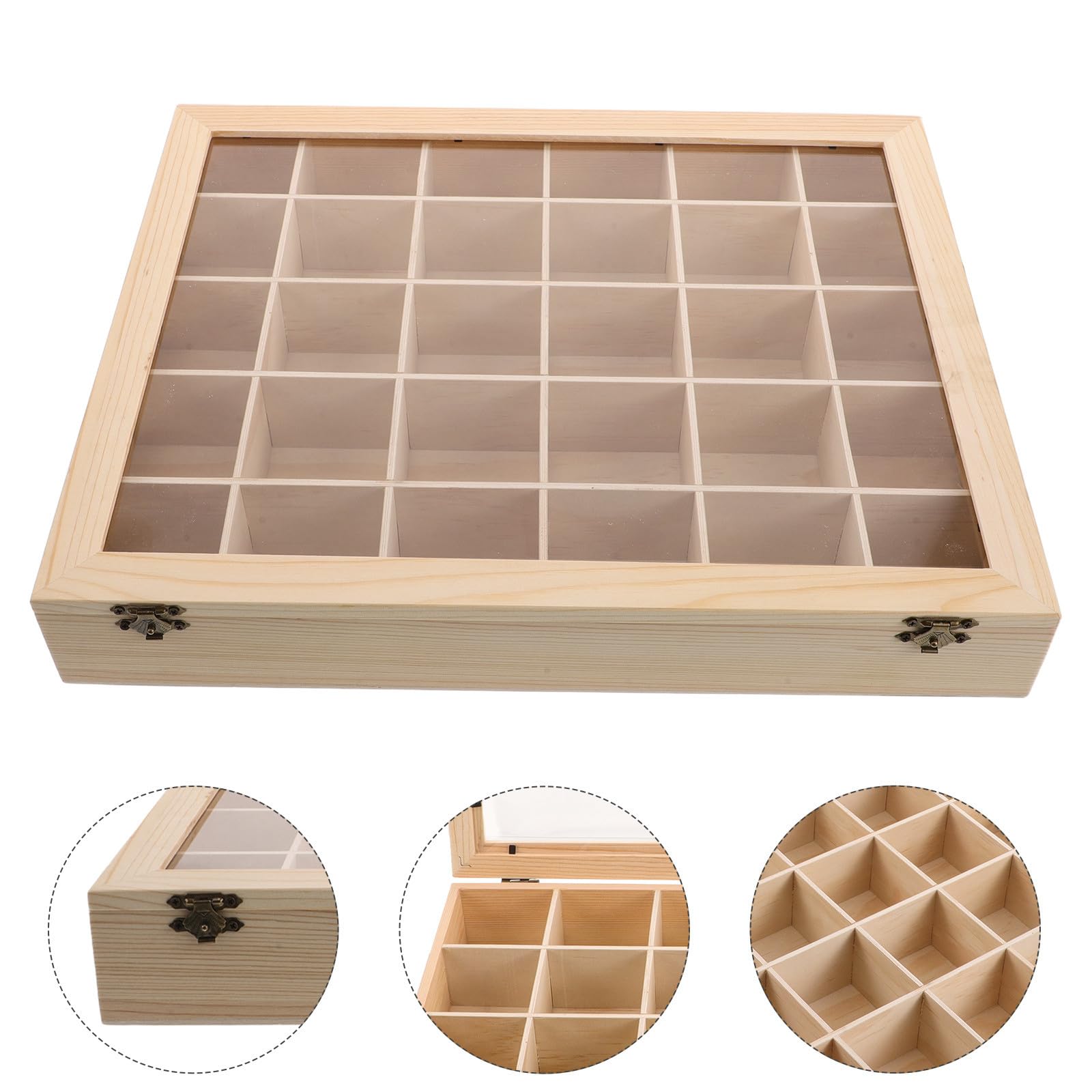 SECFOU Caja de Madera para Colección de Minerales con 30 Compartimentos, Organizador Clásico para Piedras y Recuerdos, Protección Fuerte Adecuado para Decoración del Hogar