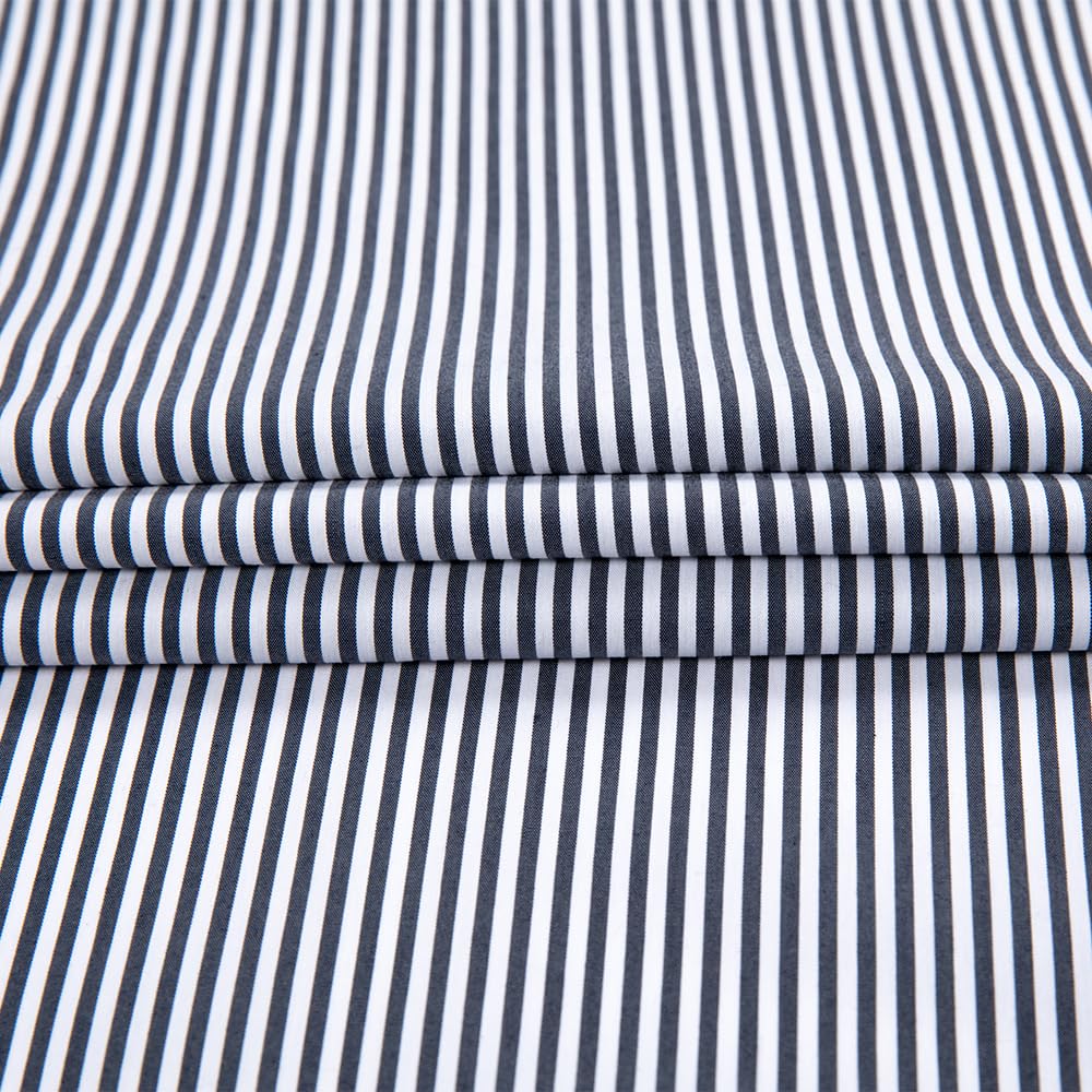 Camicia da uomo a righe elasticizzata, colletto Windsor, polsini francesi, camicia formale a maniche lunghe per ufficio e lavoro