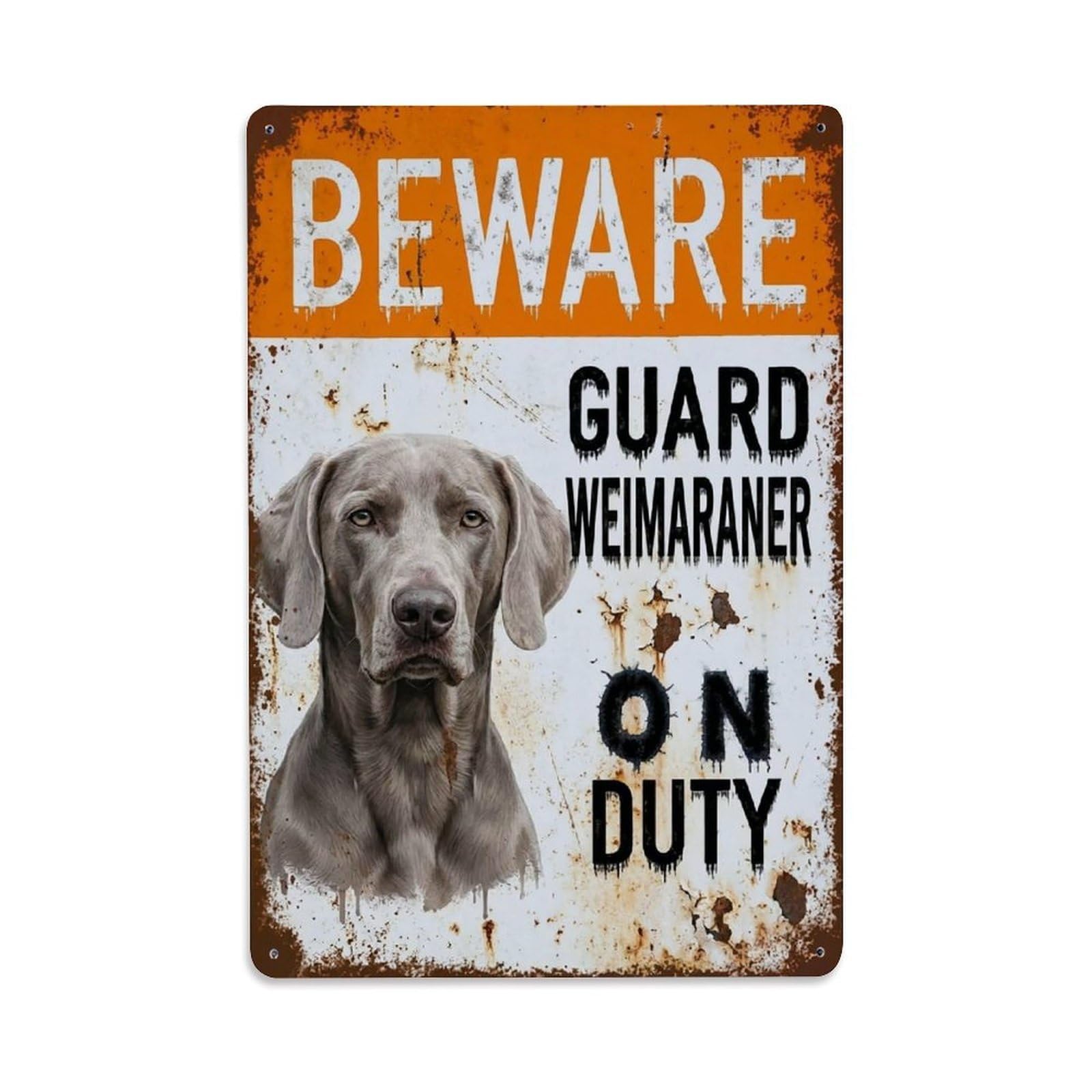 Vintage Funny Weimaraner Guard Beware of Dog Backyard Metal Tin Sign Plaque Wall Decor for Cafe, Club Bar, Office, Garden Metal Poster 8x12Inch
