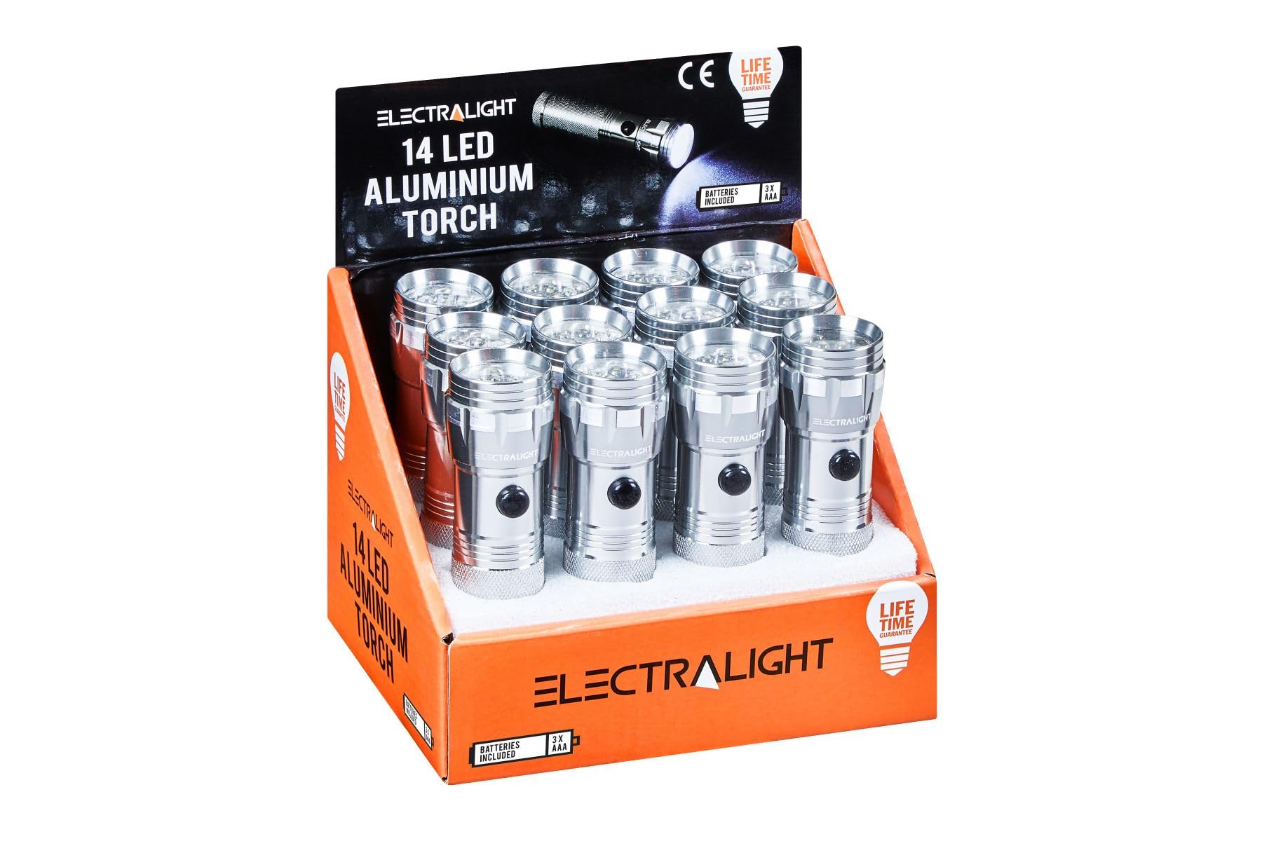 Electralight 14 LED Aluminium Torch with Batteries - Silver/Black