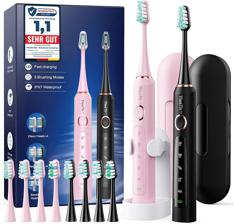 Brosse À Dent Électrique Soniques Adultes - Lot De 2 Brosse A Dent Sonique avec 10 Têtes de Brosse e