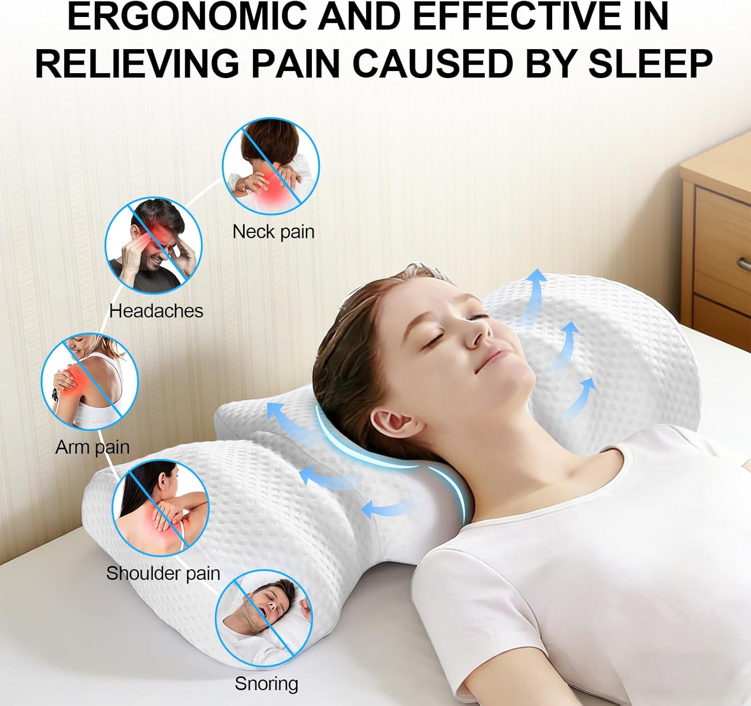 Cervical Pillow for Neck Pain Relief, Cervical Neck Pillow for Sleeping Ergonomic Contour Side Sleeper Pillows for Adults,Memory Foam Orthopedic Bed Pillow for Side Back Stomach Sleeper - Image 2