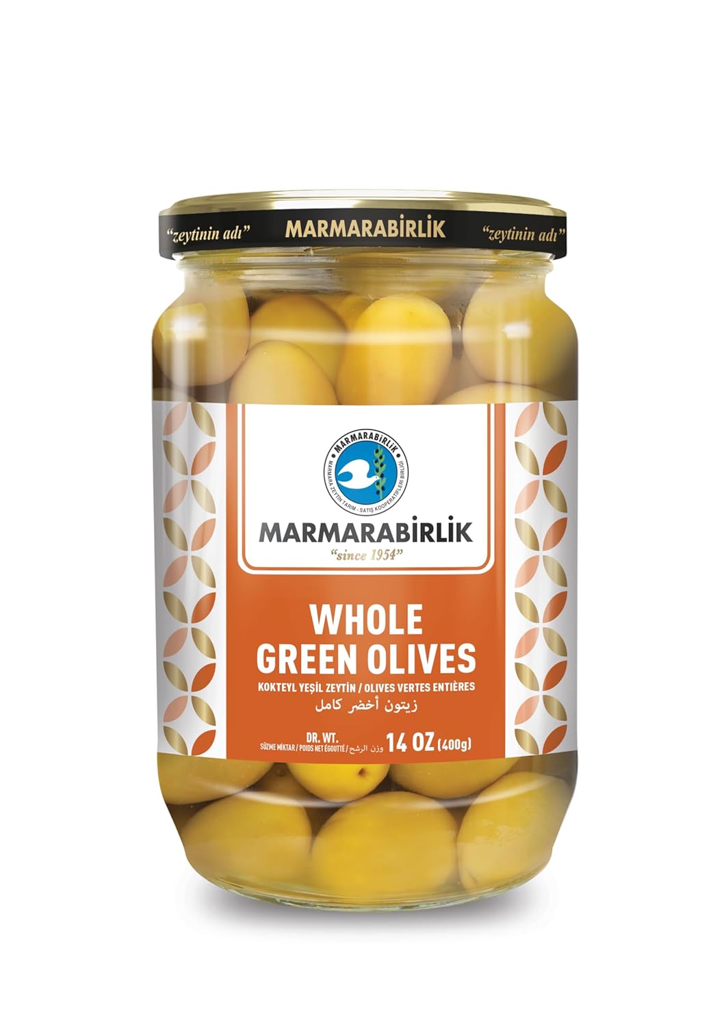 Marmarabirlik, Green Olives, Turkish Whole Olive, Gourmet Mediterranean Flavor, Healthy Snack Food, Perfect for Salads, Mezze & Breakfast, Vegan, Kosher, Halal, Large, 30 Oz (850g)