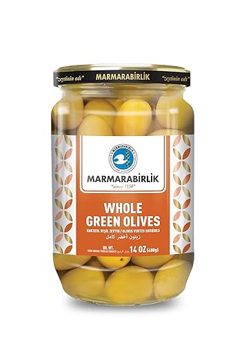 Marmarabirlik Aceitunas verdes, aceitunas turcas en escabeche, verde cóctel, recogidas a mano, aperitivos saludables para ensaladas y mezze, fuente