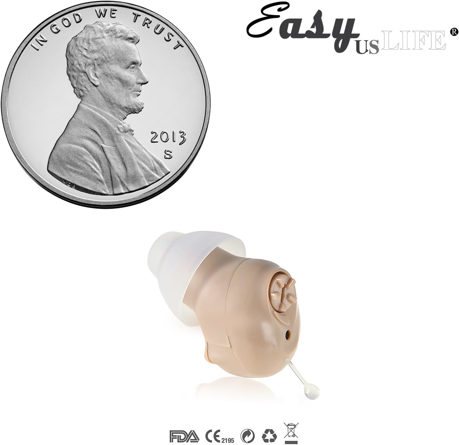 Compact Size Small,Beige Color,in-The-Canal (ITC), New Digital Hearing Amplifier, Clearly Technology, Interchangeable, Suitable for Men and Women, Trademark: Easyuslife