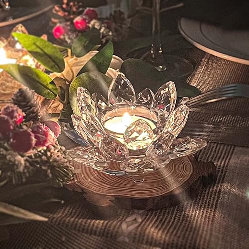 Miniatura 2 de Portavelas de Cristal Flor de Loto para Velas de TéCandelabro de Vidrio para Velas de Té Decoración para Navidad, Boda, Fiesta en Casa