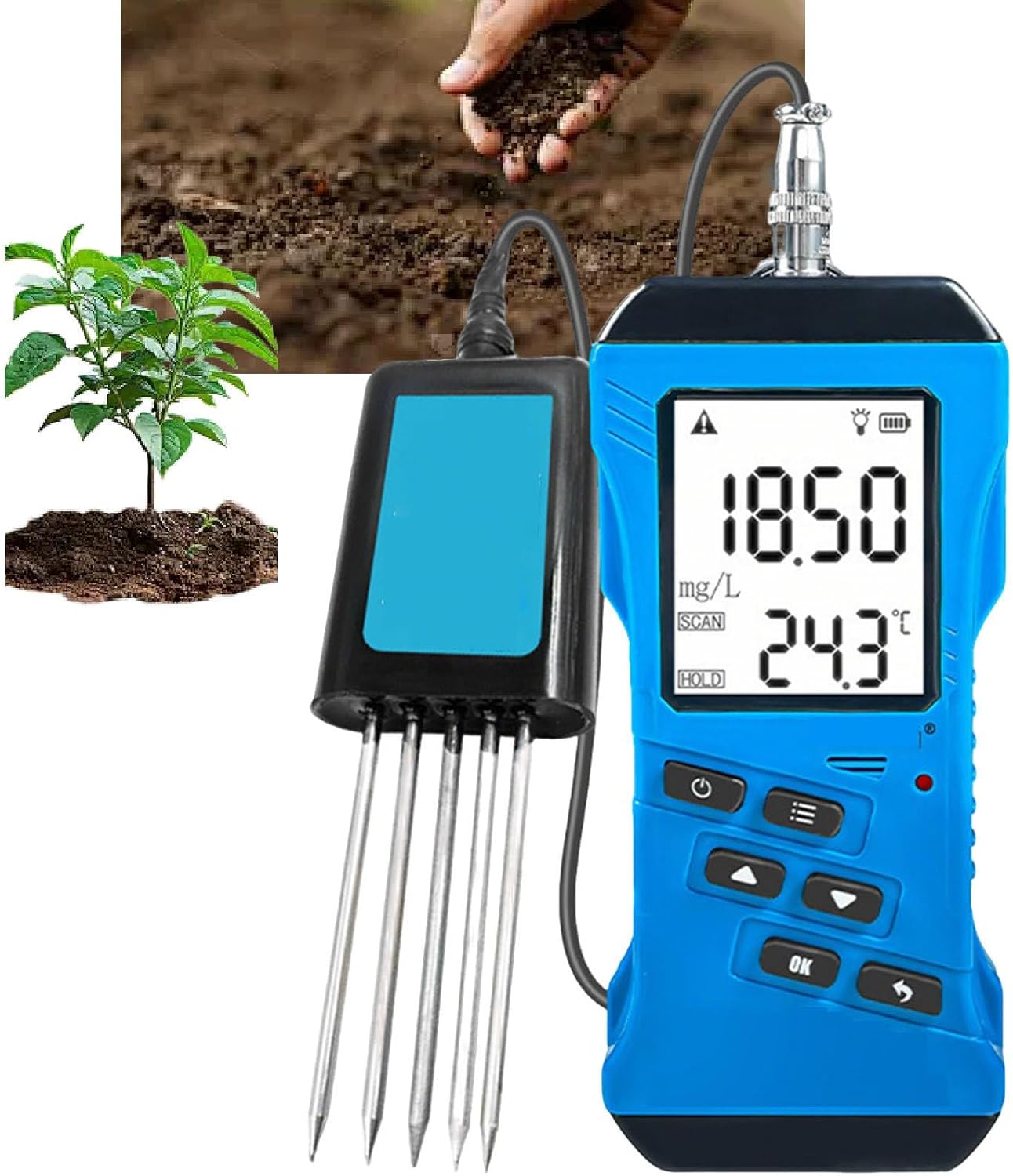 Nitrogen Phosphorus Potassium Tester with High Accuracy Intuitive Digital Display, PH, Moisture, Nutrient Conductivity, Ec Meter, Soil Fertility Test for Gardening
