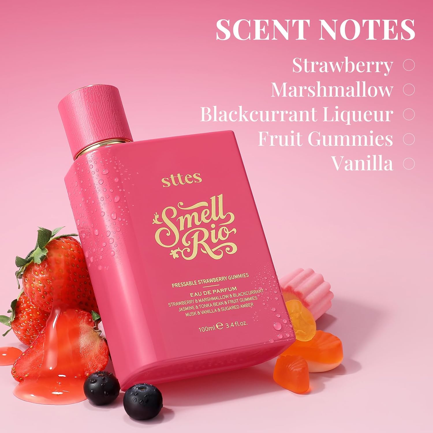 Sttes Smell Rio Perfume 606# (Pressable Strawberry Gummies) Hair Perfume for Women – Long-Lasting Strawberry, Candy, Vanilla & Marshmallow Gourmand Fragrance Eau de Parfum 100ml (3.4 fl oz)