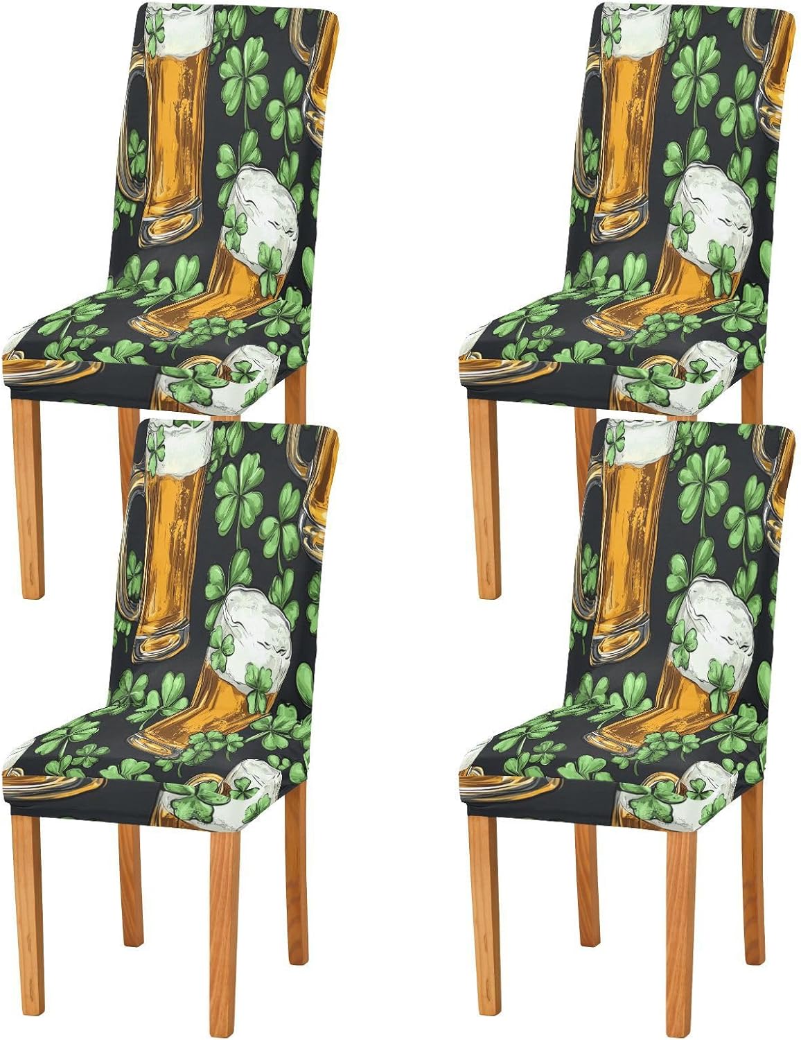 ALAZA Chair Covers for Dining Room, Clover Leaves Glasses of Beer St. Patrick's Day Stretch Chair Cover Sets Chair Protector Removable Washable for Ktichen Restaurant Hotel