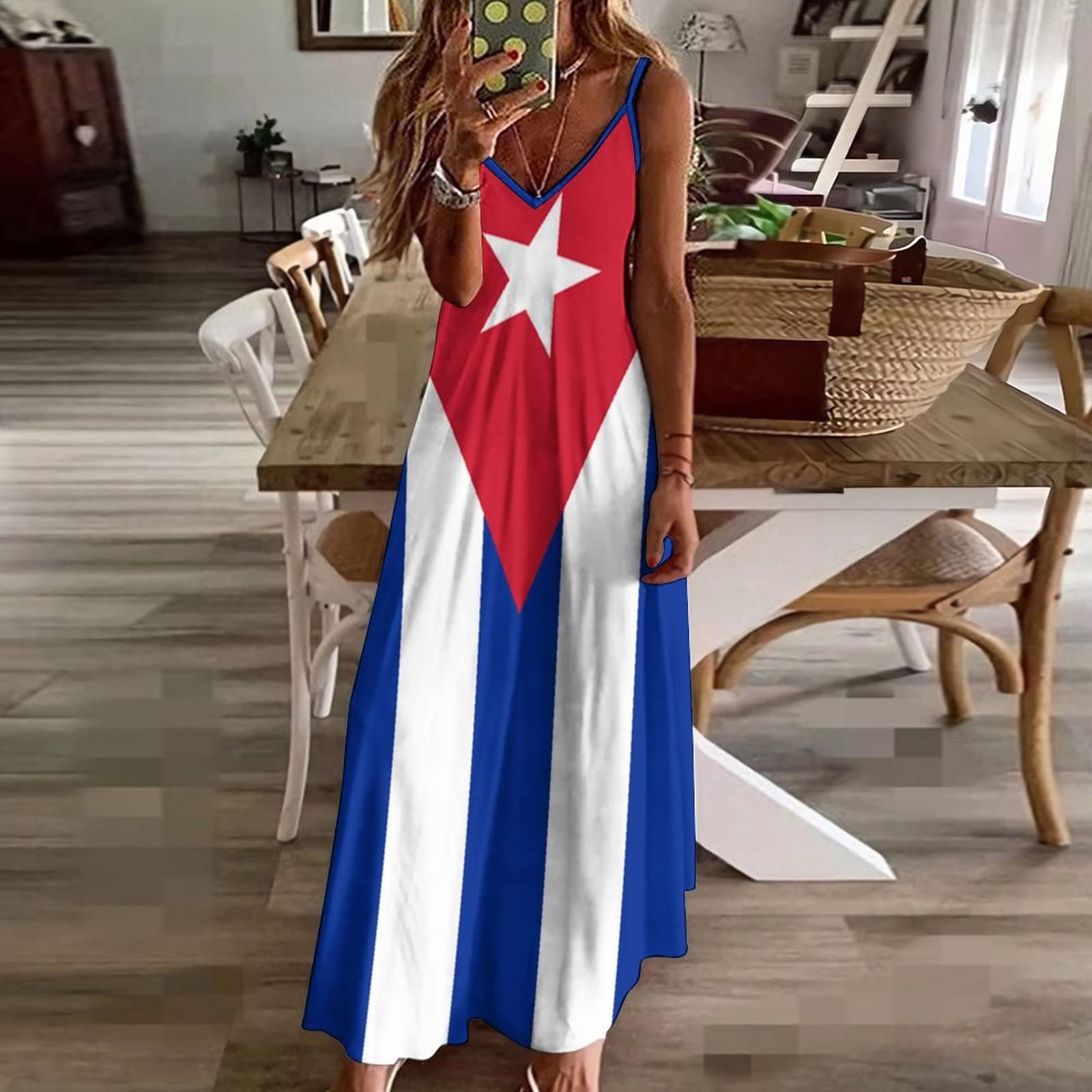 Amazon.com: Calculay Women's Dresses,Cuban Flag Girls Long Dresses Summer  Suits Skirt Dress : Clothing, Shoes & Jewelry