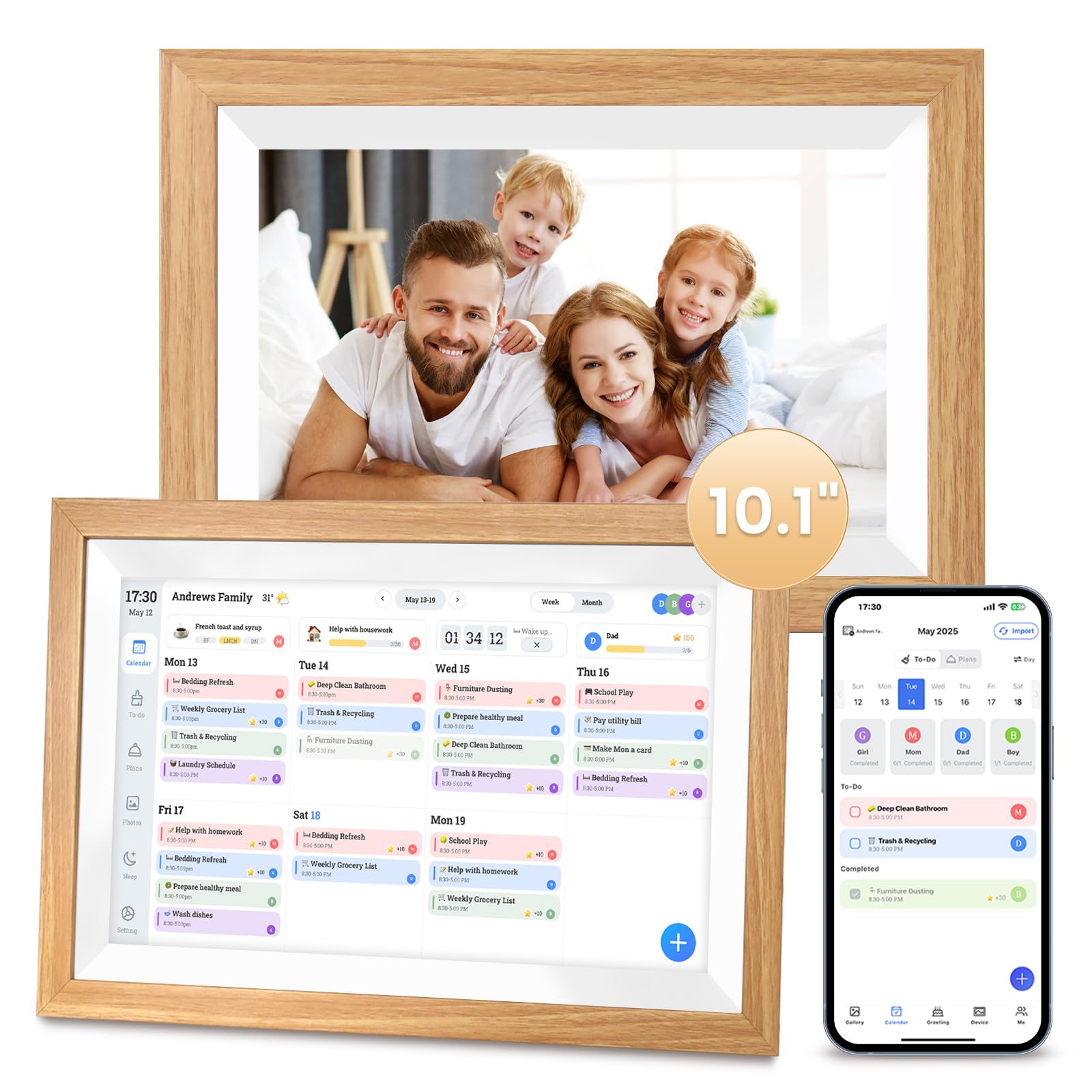 10 1 Inch Digital Calendar with Wooden Frame Touchscreen Wifi Eletronic Calendar Smart Family Planner for Meal Plans