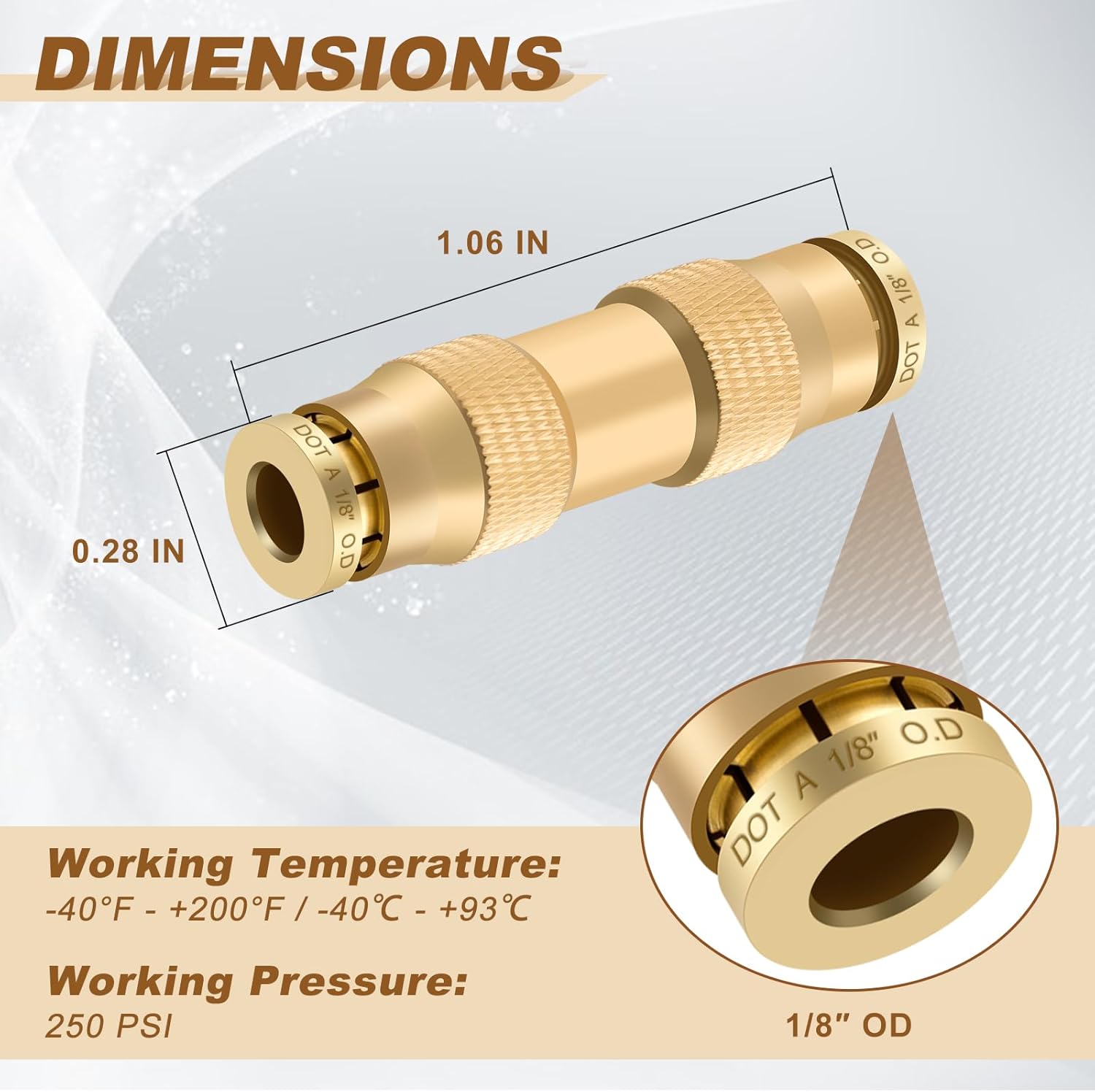 1/8" Quick Push to Connect Fittings Brass Union Straight Joint DOT Approved 1/8 inch tube OD Air Line Adapter Air Spring Suspension Kit for Car Truck Trailers and Air Brake System 5pcs