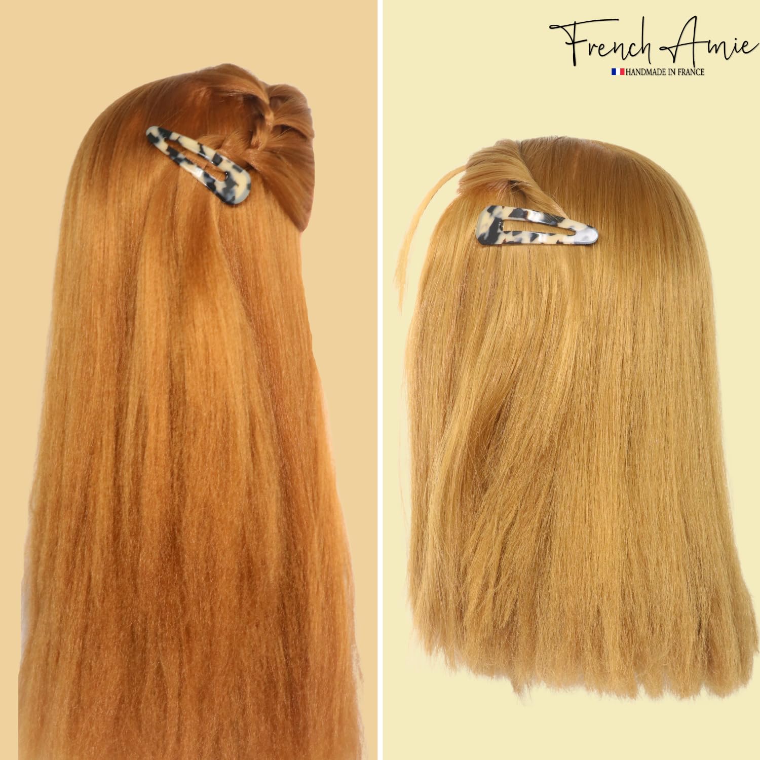 French Amie Clic Clac Haarspangen, groß, handgefertigt, Zelluloid-Acetat, 2 Stück, rutschfeste Seiten-Haarspange für Damen und Mädchen, Weiß