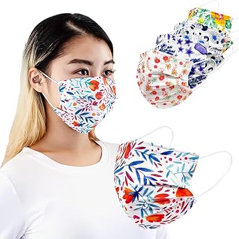 Disposable Safety Mask 3 Layer Protection Face Mask for Adults 50 pcs Lavender print