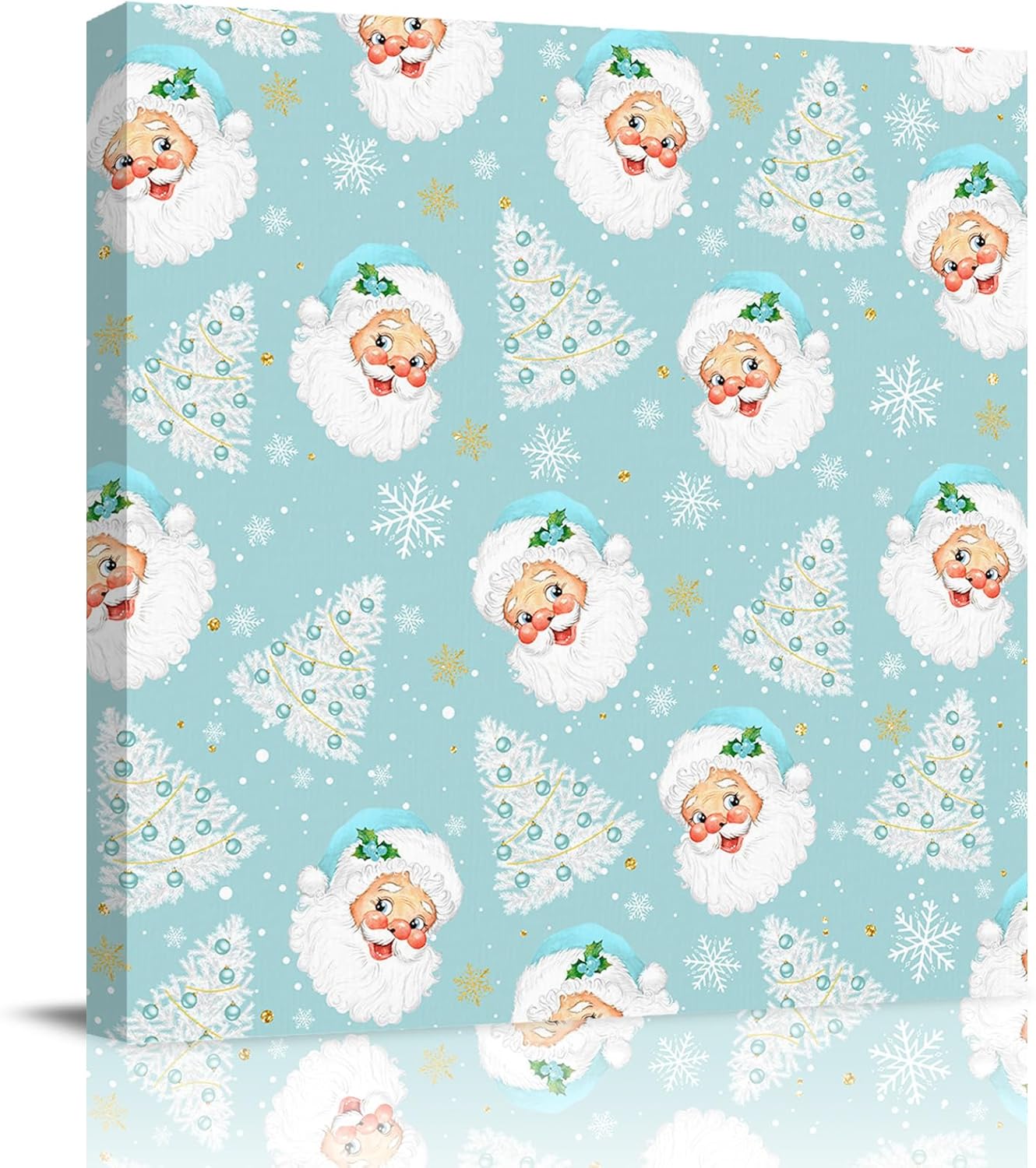 Christmas Canvas Wall Art Xmas Tree Blue Santa Claus