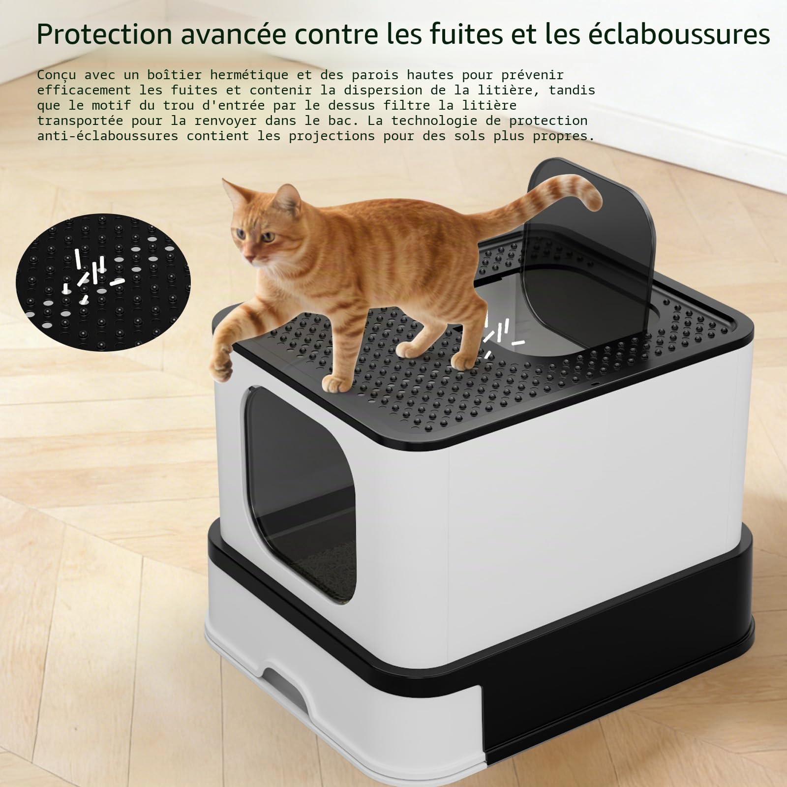 Sfozstra Bac à litière fermé en acier inoxydable : étanche, anti-odeurs et sans odeur, pour plusieurs chats, format extra-large – Idéal pour la salle de bain, l'appartement ou le balcon, couleur noire