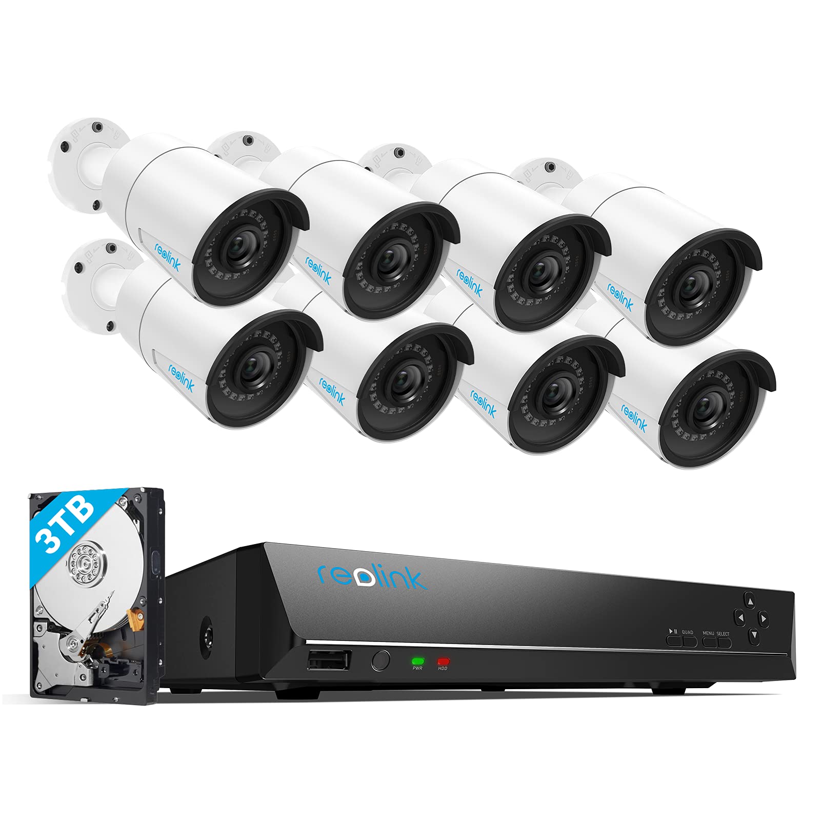 REOLINK 16CH 5MP Home Security Camera System, 8pcs Wired 5MP Outdoor PoE IP Cameras, 8MP 16CH NVR with 3TB HDD for 24-7 Re...