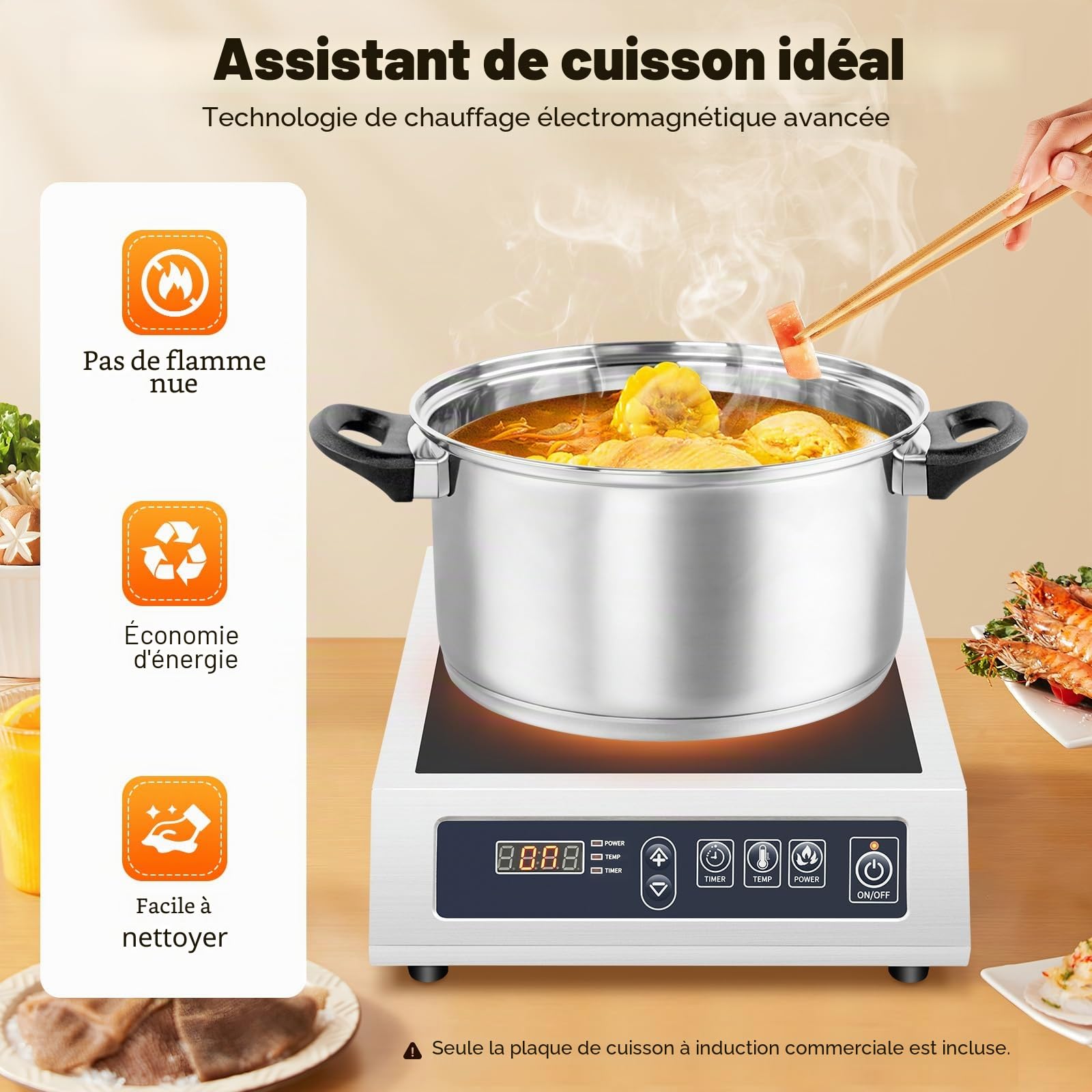 Induction Commerciale 3500w Acier Inoxydable Pour Casseroles à Fond Plat 4.72-11.81 Pouces De DiamèTre Convient à La Maison Restaurant HôTel