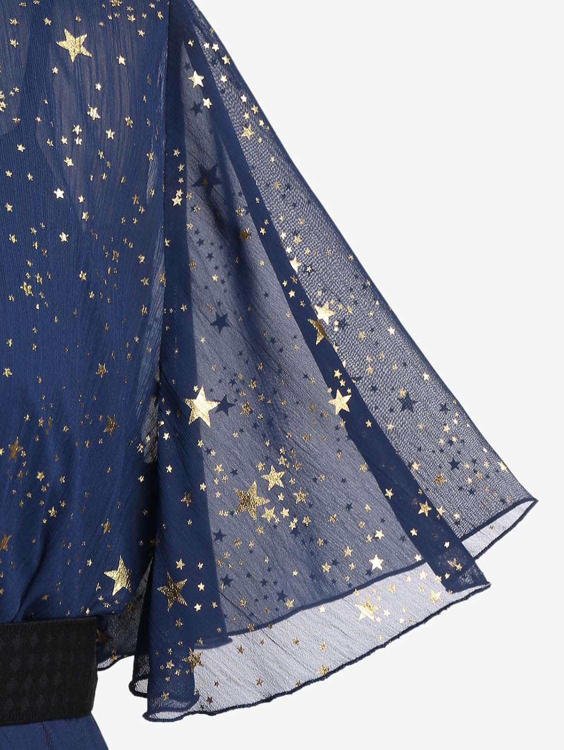 Rosegal Plus Size Womens Sparkly Gold Stamping Stars Print Butterfly Sleeve Blouse 2 in 1 Flowy Short Sleeve Top with Belt - Image 4