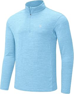 Men's Rash Guard Shirts UPF 50 Sun Shirt 1/4 Zip Long Sleeve Moisture Wicking Hiking Running Tops