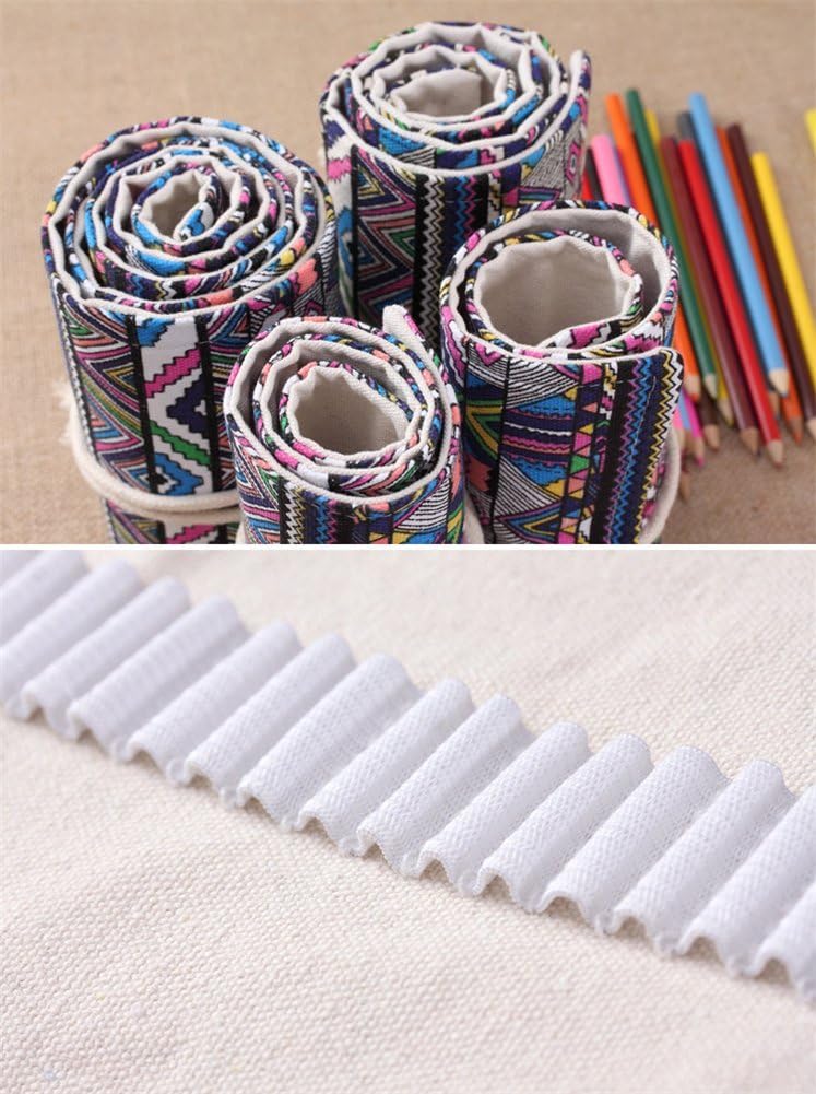 Classic Canvas Pencil Wrap Roll Up Pouch Holder Travel Portable Pencil Storage Organizer 72 Holes